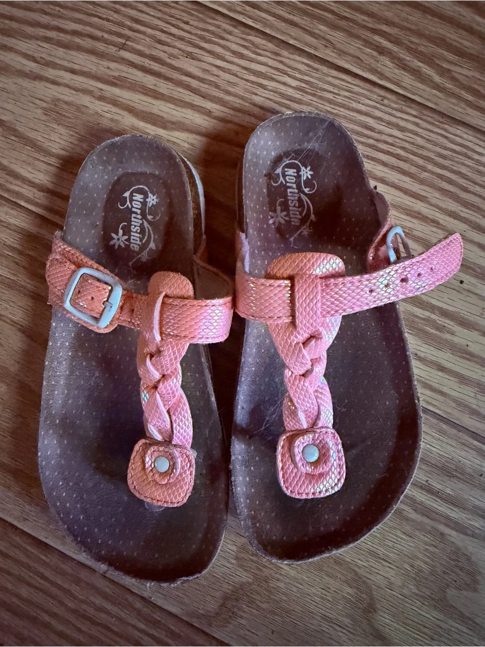 Kids Pink Braided T-Strap Sandals